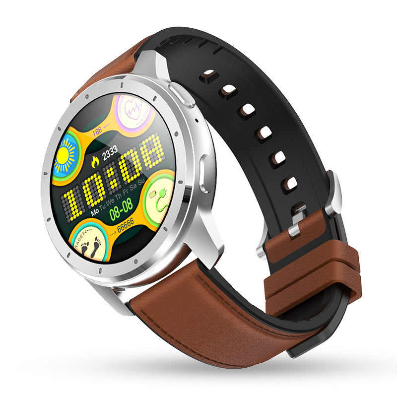 Smartwatch with a brown and black strap on a white background