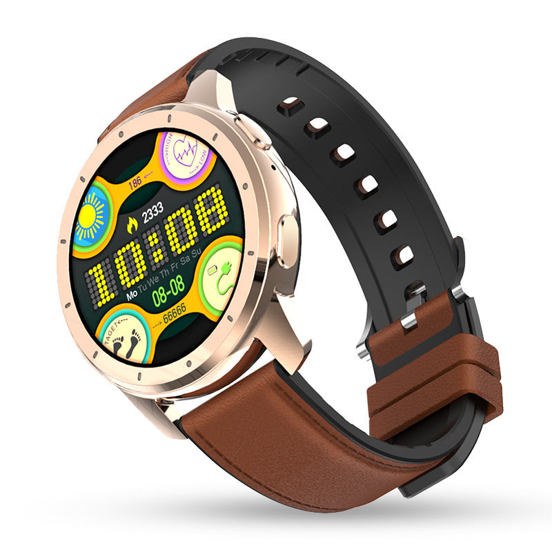 Smartwatch with a brown and black strap on a white background